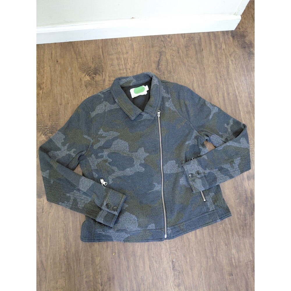 Anthropologie XL Robin Camo Print  Moto Jacket Moss Grey